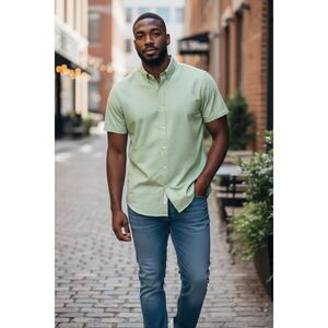 Gene Meyer Men’s Sz Lrg Green Cotton Circle Print Casual Button Down Shirt